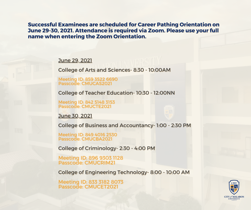 CMU Successful Examinees Career Pathing – City of Malabon University